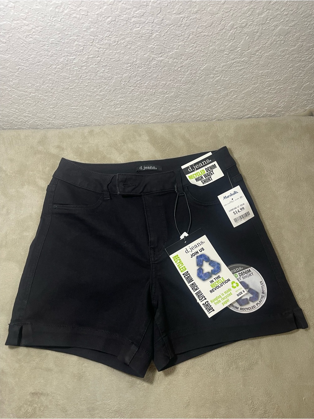 d. jeans Black High-Waist Stretch Denim Shorts